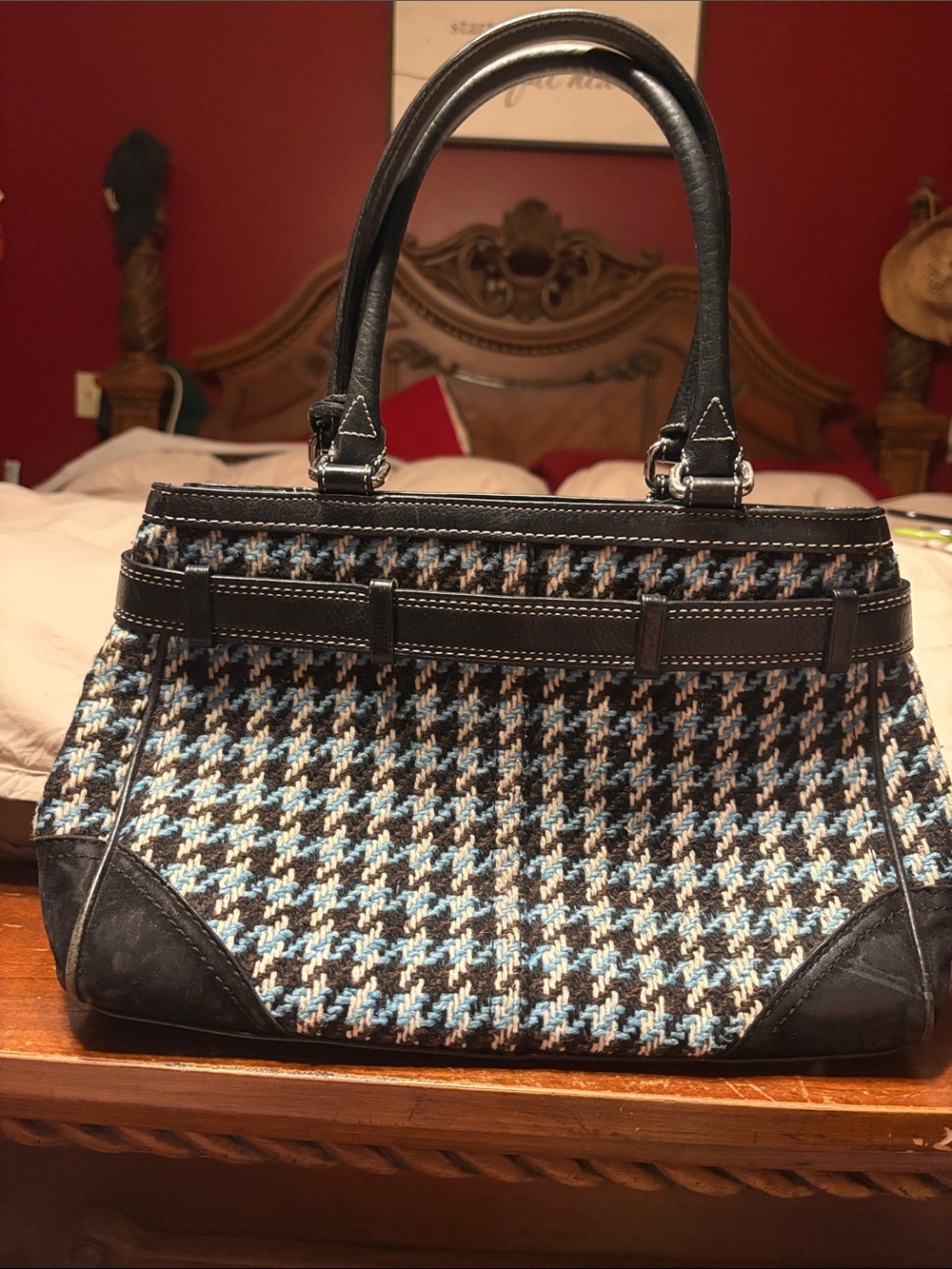 Coach Tweed Houndstooth Satchel Handbag with matching wristlet. - Picture 4 of 13